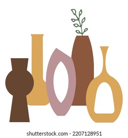Vector boho vase collage. Trendy illustration for design. Wall art, printable, poster, picture for interior
