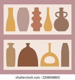 Vector boho vase collage. Trendy illustration for design. Wall art, printable, poster, picture for interior