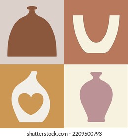 Vector boho vase collage. Trendy illustration for design. Wall art, printable, poster, picture for interior