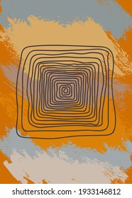 Vector boho wall art print. Colorful bohemian style acrylic painting. Abstract art poster. Trendy warm terracotta colors brochure cover creative contemporary backdrop. Scandinavian artistic wall decor