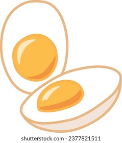 Vector Boiled Egg with Soft Center, Boiled Egg Illustration - Healthy Breakfast, Vector Illustration of Perfectly Boiled Egg