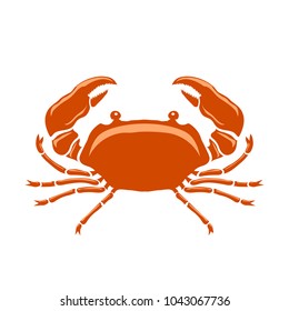 Vector Boiled Sea Red Crab with Giant Claws Isolated on White Background. Fresh Seafood Icon. Delicous Appetizer.
