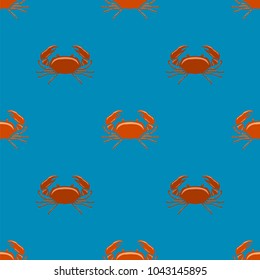 Vector Boiled Sea Red Crab with Giant Claws Seamless Pattern on Blue Background. Fresh Seafood Icon. Delicous Appetizer.