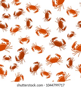 Vector Boiled Sea Red Crab with Giant Claws Seamless Pattern on White Background. Fresh Seafood Icon. Delicous Appetizer.