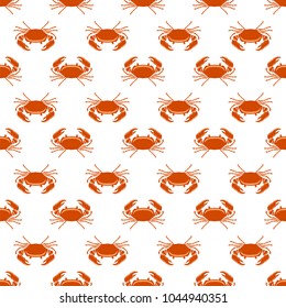 Vector Boiled Sea Red Crab with Giant Claws Seamless Pattern on White Background. Fresh Seafood Icon. Delicous Appetizer.