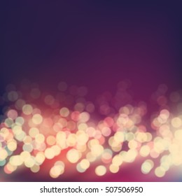 Vector bokeh background. Festive defocused colorful lights. Abstract blurred vintage style illustration.