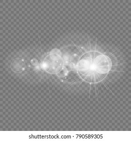 Vector bokeh lights with glowing sparkles. Focus areas of a photographic image isolated on transparent background good for card decoration or background.