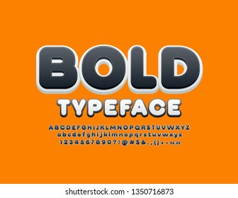 Vector Bold Alphabet. Black and White 3D Letters, Numbers and Symbols. Bright trendy Font.