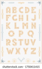 Vector bold alphabet decorated with folk ornaments. Hand draw.