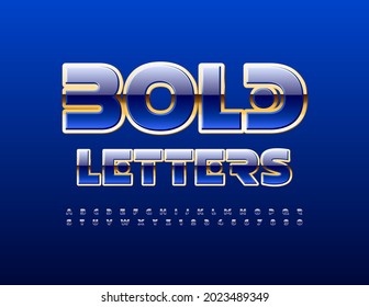 Vector Bold Alphabet Letters and Numbers set. Creative Blue and Gold Font