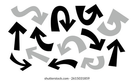 vector Bold arrow sign collection, set of black arrows icons, isolated on white background - Vector illustration