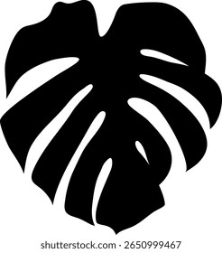 Vetor Preto negro silhueta exótica de uma folha monstera deliciosa, capturando a essência da flora tropical com suas fenestrações icônicas