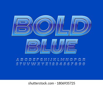 Vector Bold Blue and Gold Font. Glossy premium Alphabet. Elite Modern Letters and Number set