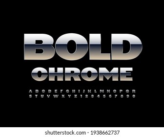 Vector Bold Chrome Alphabet set. Reflective metallic Font. Steel glossy Letters and Numbers