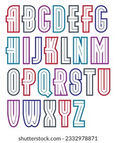 Vector bold condensed capital alphabet letters collection made with white lines, can be used in poster design as newspaper advertising