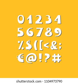 Vector bold cut out alphabet. Numbers and punctuation.