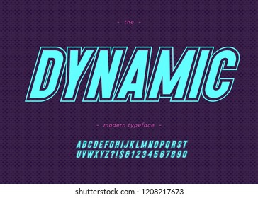 Vector bold dynamic alphabet modern typography sans serif style for sport, t shirt, racing, game, promotion, poster, decoration, sale banner, printing on fabric. Cool font. Trendy typeface. 10 eps