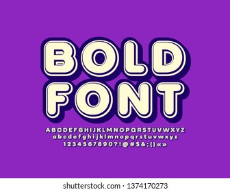 Fuente vectorial negrita. Alfabeto 3D de moda. Letras, números y símbolos de estilo retro