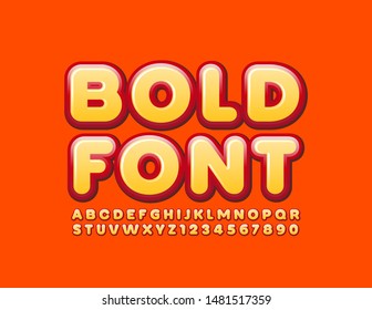 Vector Bold Font. Bright Uppercase Alphabet. Red and Yellow Letters and Numbers