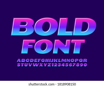 Vector Bold Font. Creative color gradient Alphabet set. Glossy bright Letters and Numbers