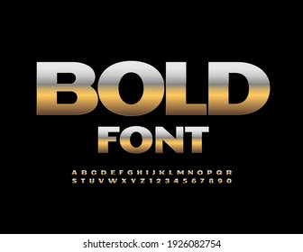 Vector Bold Font. Luxury metallic Alphabet. Gold and Silver Letters and Numbers set