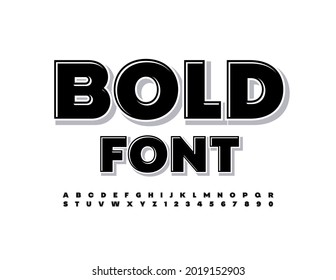 Vector Bold Font. Modern Black Alphabet. Stylish set of Letters and Numbers