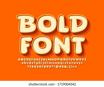 Vector Bold Font. Orange creative Alphabet. Comic style Letters, Numbers and Symbols