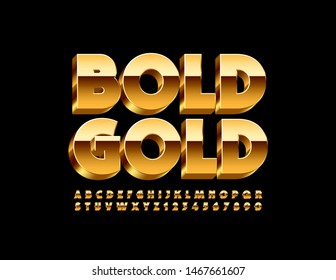 Vector negrita Gold 3D Font. Alfabeto brillante en mayúsculas. Selección de letras y números