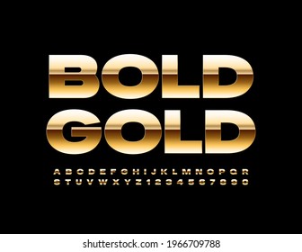 Vector negrita fuente de oro. Alfabeto metálico moderno. Juego de letras y números creativos