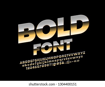 Vector negrita Golden Font. Letras, números y símbolos de lujo de alfabeto rotado.