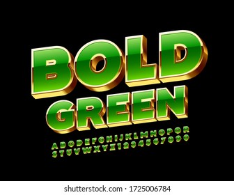 Vector Bold Green and golden Font. Elite 3D Alphabet Letters and Numbers