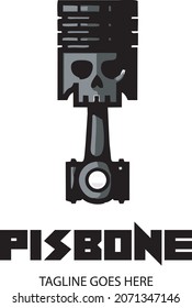 Vector bold logo skull racing club pistone bone isolated on white background