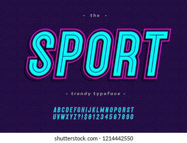 Vector bold neon sport alphabet modern typography sans serif style for t shirt, racing, game, promotion, poster, decoration, sale banner, printing on fabric. Cool font. Trendy typeface. 10 eps