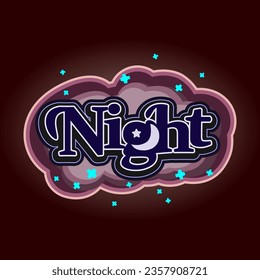 Vector bold night lettering trendy typography colorful style for decoration, logo, party poster, t shirt, book, greeting card, sale banner, printing on cloth. Cool 3d typefaces.vector