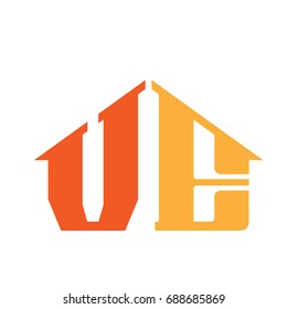 Vector Bold Orange House Letter V E Logo