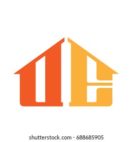 Vector Bold Orange House Letter D E Logo