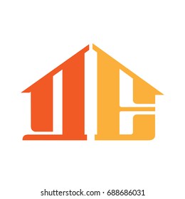 Vector Bold Orange House Letter Q E Logo