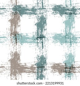 Vector bold plaid pattern with thin brushstrokes and thin stripes hand painted in bright red, green, blue colors. Dynamic striped print texture for fall winter retro fashion and sportswear