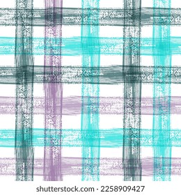 Vector bold plaid pattern with thin brushstrokes and thin stripes hand painted in bright red, green, blue colors. Dynamic striped print texture for fall winter retro fashion and sportswear