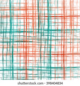 Vector bold plaid pattern with thin brushstrokes and thin stripes hand painted in bright red, green, blue colors. Dynamic striped print texture for fall winter retro fashion and sportswear