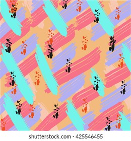 Vector bold plaid pattern with thin brushstrokes and thin stripes hand painted in bright red, green, blue colors. Dynamic striped print texture for fall winter retro fashion and sportswear