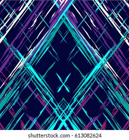 Vector bold plaid pattern with thin brushstrokes and thin stripes hand painted in bright red, green, blue colors. Dynamic striped print texture for fall winter retro fashion and sportswear