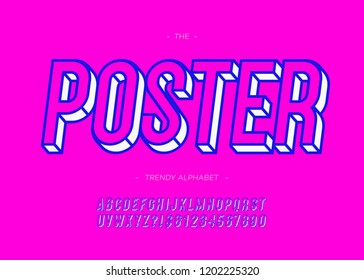 Vector bold poster alphabet modern typography sans serif 3d style for book, promotion, poster, decoration, t shirt, sale banner, printing on fabric. Cool font. Trendy typeface. 10 eps