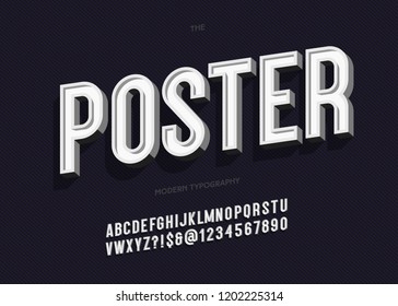 Vector bold poster alphabet trendy typography sans serif 3d style for book, promotion, poster, decoration, t shirt, sale banner, printing on fabric. Cool font. Modern typeface. 10 eps