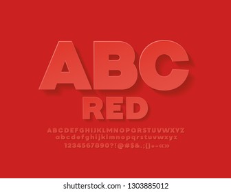 Vector bold red Font. Modern flat Alphabet for infographics with shadow.
