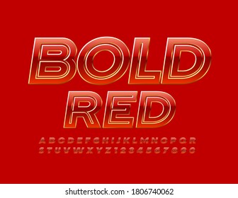 Vector Bold Red and Gold Font. Glossy chic Alphabet. Luxury elite Letters and Numbers set