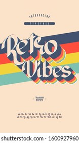Vector of bold retro font and alphabet. Font with retro colorful layers. Vector illustration.