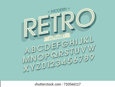 Vector Of Bold Retro Font And Alphabet