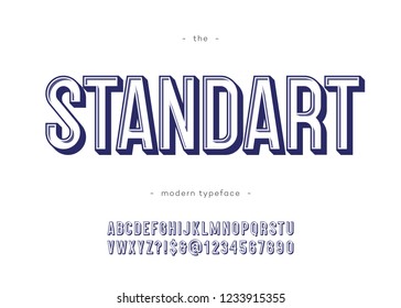 Vector bold standart font modern typography for industrial, decoration, logo, poster, t shirt, book, card, sale banner, printing on fabric. Cool 3d typeface. Trendy alphabet. 10 eps