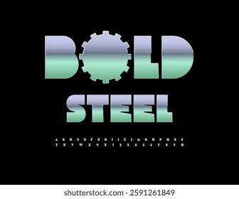 Vector Bold Steel Alphabet set. Big Metallic Font. Creative Silver Letters and Numbers